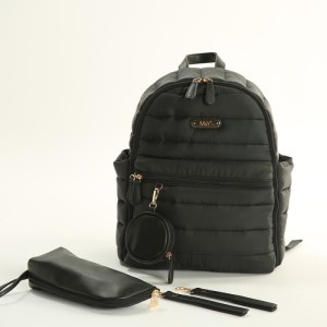 MY Collection 7335 PUFF Deri - Kumaş Anne Bebek Bakım Sırt Çantası - SİYAH / BLACK