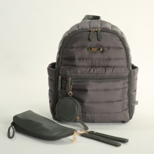 MY Collection 7335 PUFF Deri - Kumaş Anne Bebek Bakım Sırt Çantası - GRİ / GREY