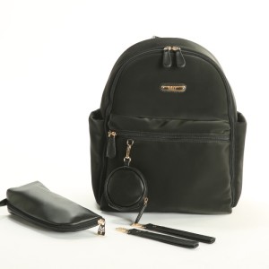 MY Collection 7345 Diamond Saten - Deri Anne Bebek Bakım Sırt Çantası - SİYAH / BLACK