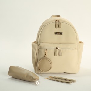 MY Collection 7345 Diamond Saten - Deri Anne Bebek Bakım Sırt Çantası - KREM / CREAM