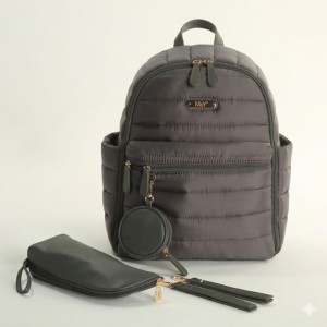 MY Collection 7335 PUFF Deri - Kumaş Anne Bebek Bakım Sırt Çantası - GRİ / GREY